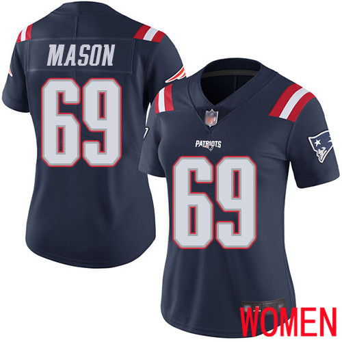 New England Patriots Football #69 Rush Vapor Limited Navy Blue Women Shaq Mason NFL Jersey->women nfl jersey->Women Jersey